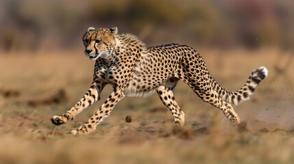 Cheetah sprinting across the savanna in a blur of speed, chasing down its prey.