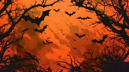 halloween bats on orange background vector