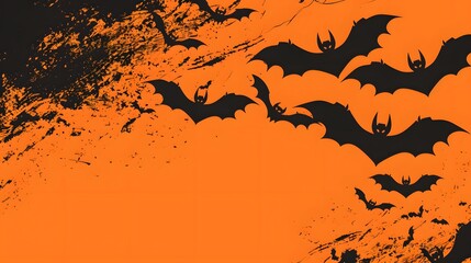 halloween bats on orange background vector