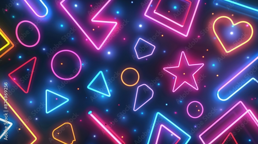 Aufkleber abstract colorful neon glowing abstract background colorful neon background with different shapes of