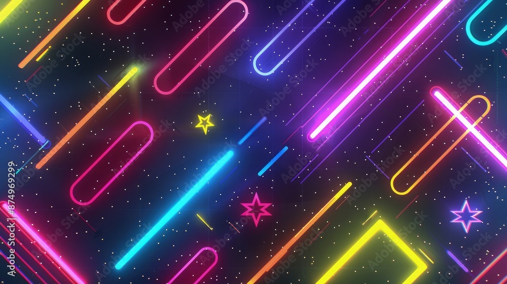 Aufkleber abstract colorful neon glowing abstract background colorful neon background with different shapes of