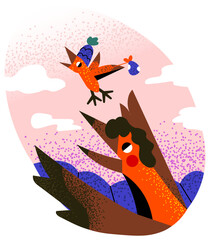 Bird sends the chick on a journey