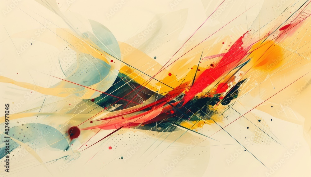 Poster abstract image featuring dynamic geometric shapes and vibrant colors creating a modern artistic expr