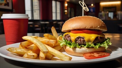 hamburger and fries