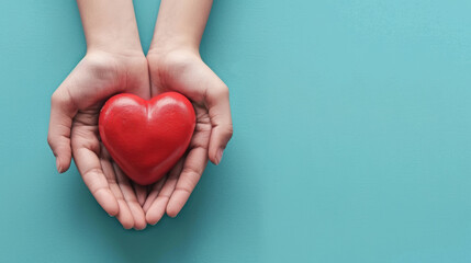 Fototapeta premium a pair of hands holding a red heart.