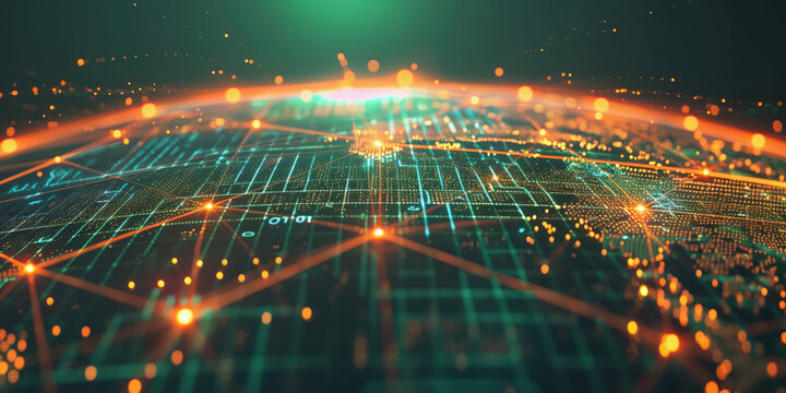 An abstract interactive Globe  with Orange and Green Lines 