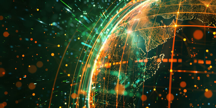 An abstract interactive Globe  with Orange and Green Lines 