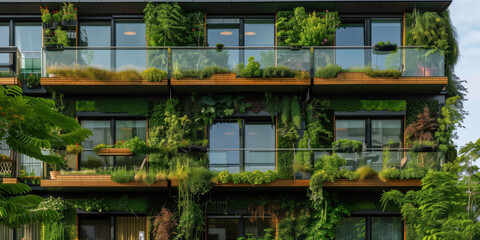 A sustainable apartment building development with a wall-mounted garden. 