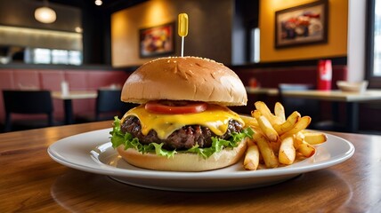 A beef burger with melted cheese and fresh
