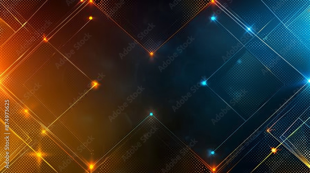 Poster abstract technology design featuring geometric shapes with glowing line and particle realistic graph