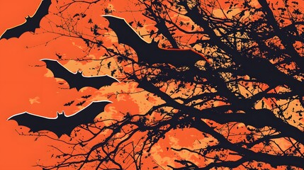halloween bats on orange background vector