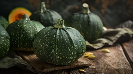 Green Japanese pumpkin on kitchen prepare for cooking