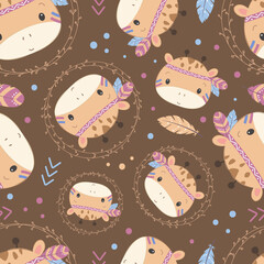 Cute boho animals seamless pattern