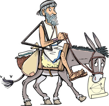 recommend clip art: Greek mathematician Thales on a donkey holding his theorem on paper