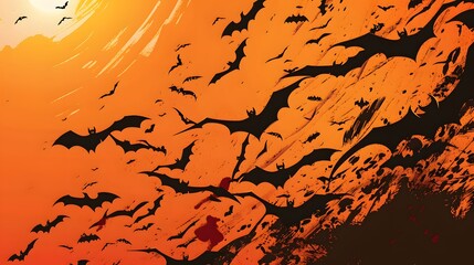 halloween bats on orange background vector