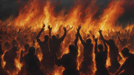 A painting of hell of suffering and eternal damnation. partially submerged screaming men,  AI generated image, ai