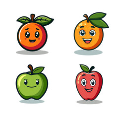 Cute fruit cartoon characters arranged in different facial expressions on a white background.