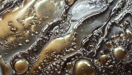 A top-down view of a mercury liquid texture, creating an abstract background.