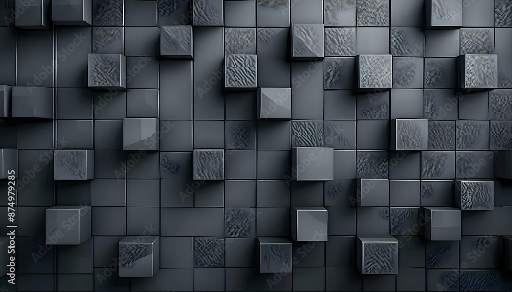 Wall mural 3d rendered wall filled with black cubes. background texture black cube background with a modern, my
