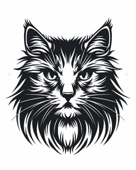 black ink drawing of cat head isolated on white background