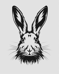 black ink drawing of rabbit head isolated on white background