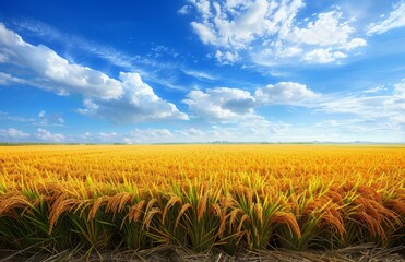 Golden Rice Field under a Blue Sky