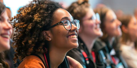 An audience who is happy and engaged at a conference