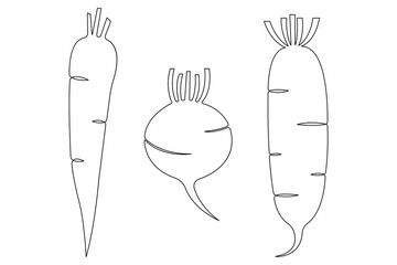 Single one line drawing of whole healthy organic radish icon, fresh vegetable concept vector illustration
