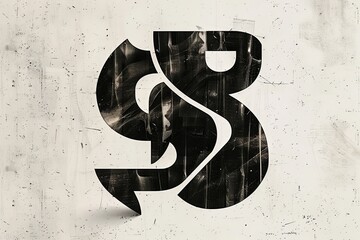 Close-up of bold black typography on a white wall with a grunge texture, in stylized font resembling intertwined letters S and B. Generative AI