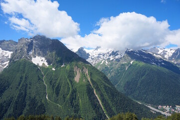 Beautiful view of the Caucasus mountains. Dombai. The natural landscape.