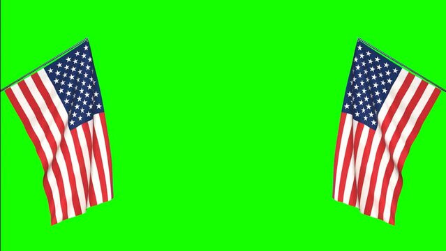 Looping video of American Flag Waving on green screen, Loop animation USA flag
