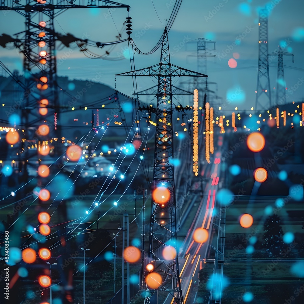 Aufkleber smart grid with decentralized energy production managed by for optimal resource use