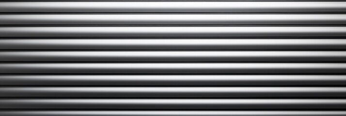 Fototapeta premium Seamless pattern of shiny silver corrugated metal roller shutter door with bright light reflecting off its surface