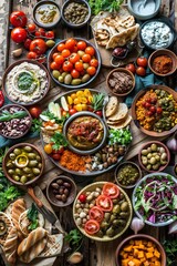 Flavorful Middle Eastern Mezze Platter, Exotic, Diverse, Shareable, Cultural Experience, Traditional 