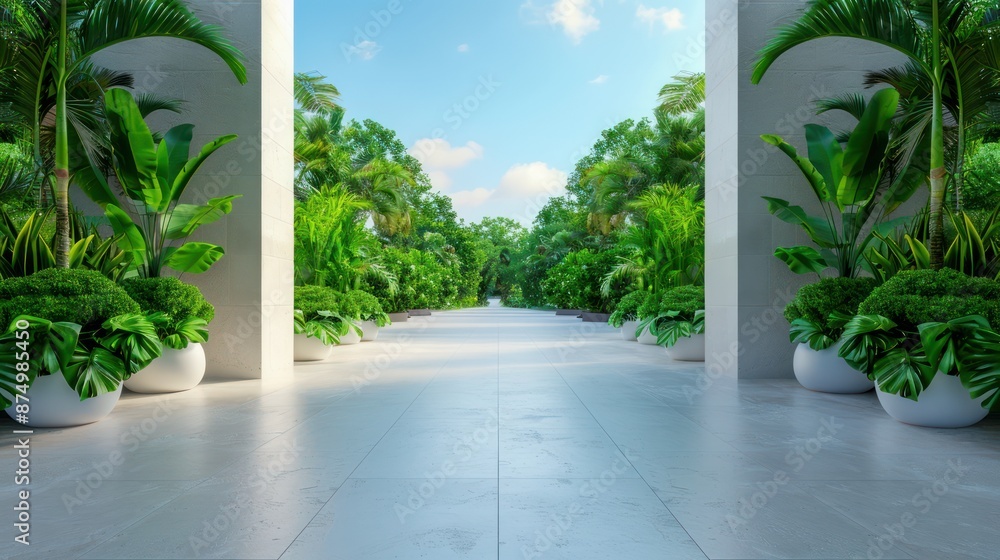 Aufkleber harmonious design elegant layout surrounded by lush greenery, creating a tranquil oasis with minimal