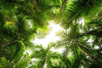 Naklejka premium Sunlight Filtering Through Tropical Palm Leaves