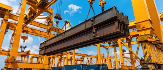 Towering Crane Lifting Heavy Steel Structure on Construction Site