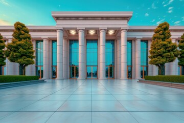 Fototapeta premium Modern Architecture Stunning Building with a Striking Entryway, Impressively Designed Facade, Contemporary Design, Architectural Masterpiece