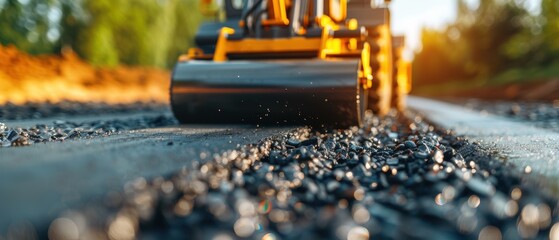 Heavy-Duty Roller Compacting Fresh Road Pavement with Precision and Power