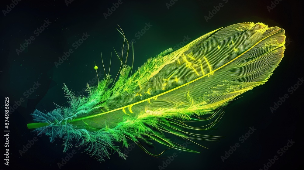 Poster abstract feather soft neon green color background soft bird feather background