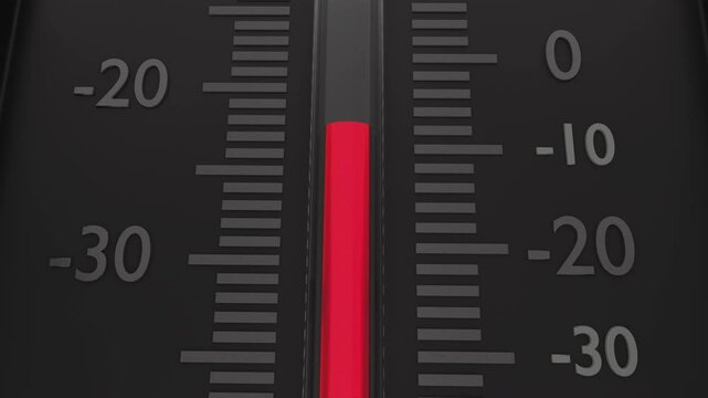Macro animation of red temperature indicator on black thermometer. 