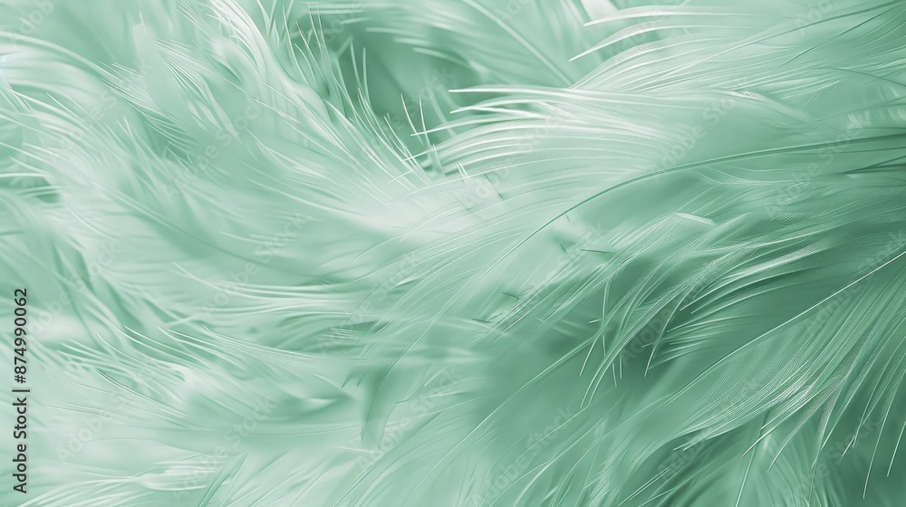 Poster a delicate background with a sky blue color palette, filled with soft and wispy feathers. the feathe