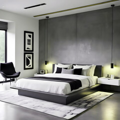 New minimalist bedroom interior with cool color combination 