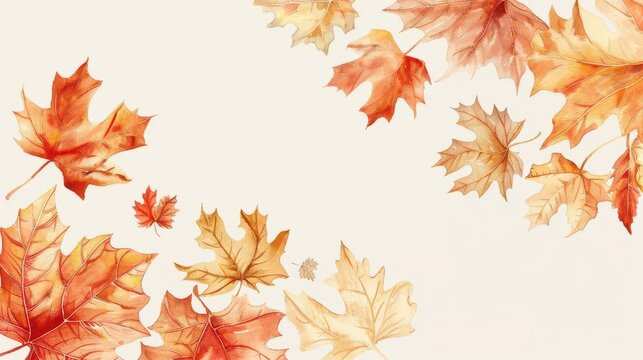 A thank you note with fall leaves, Thanksgiving gratitude, modern illustration, soft tones, isolated on white background