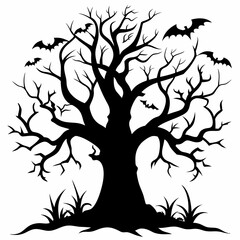 gothic tree for halloween black vector silhouette