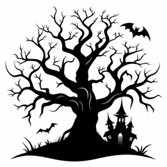 gothic tree for halloween black vector silhouette