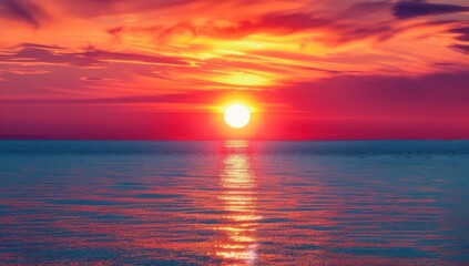 Fototapeta premium Fiery Sunset Over the Ocean