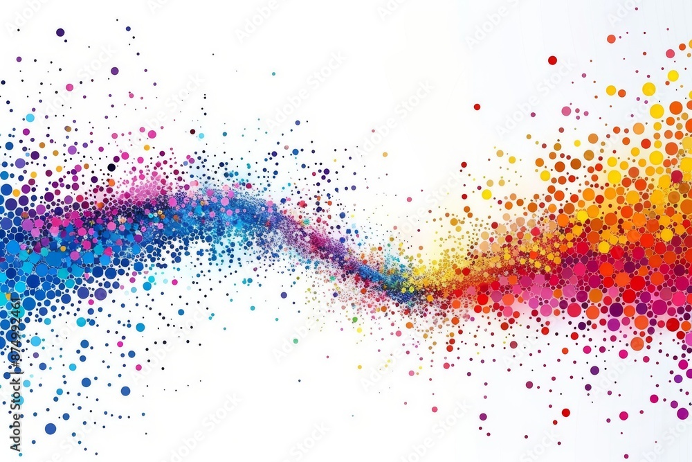 Poster colorful wave of dots in a dynamic and flowing pattern, modern abstract digital illustration