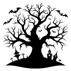 gothic tree for halloween black vector silhouette