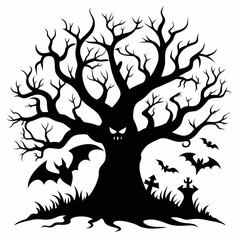 gothic tree for halloween black vector silhouette